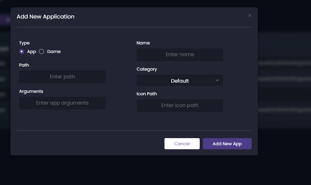 Manually adding an application
