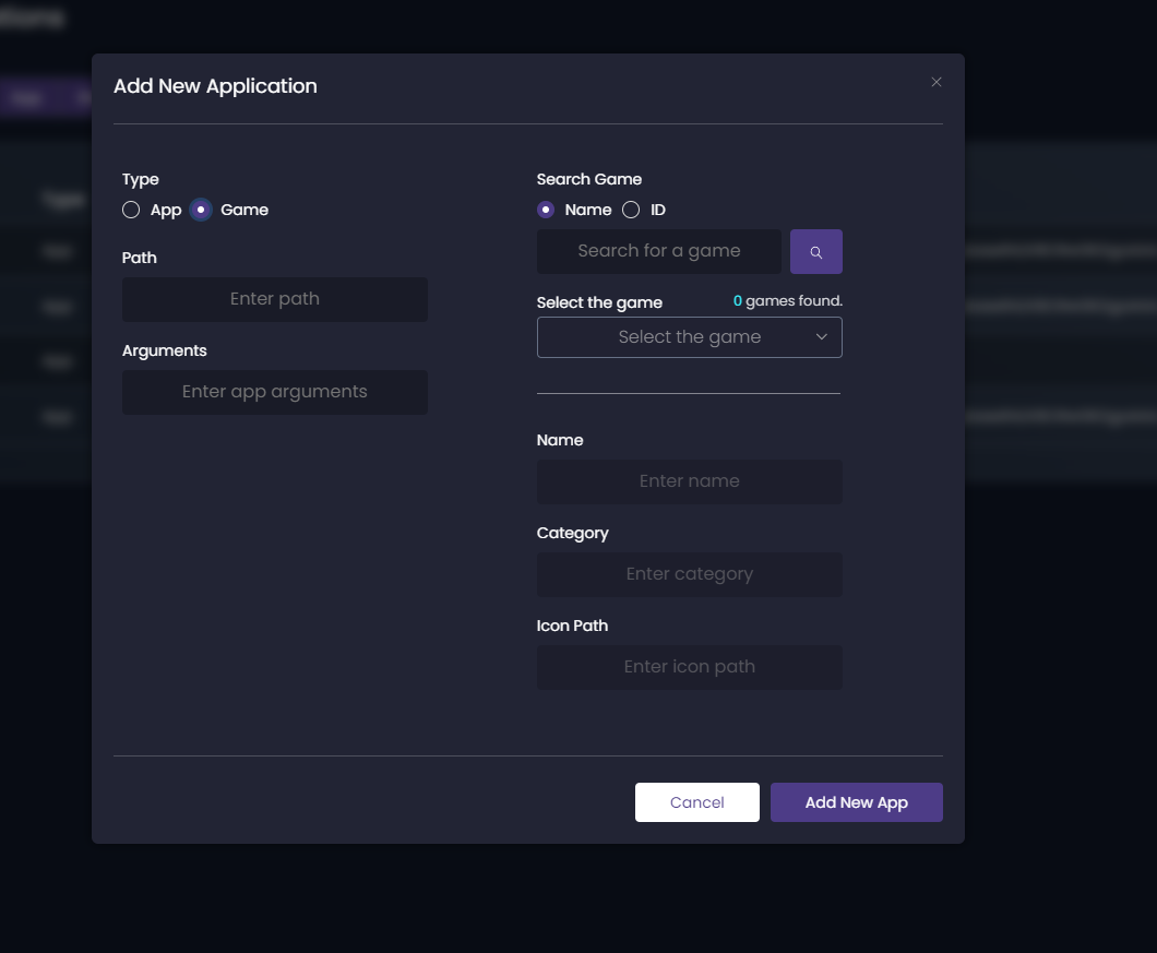 Manually adding a game with search