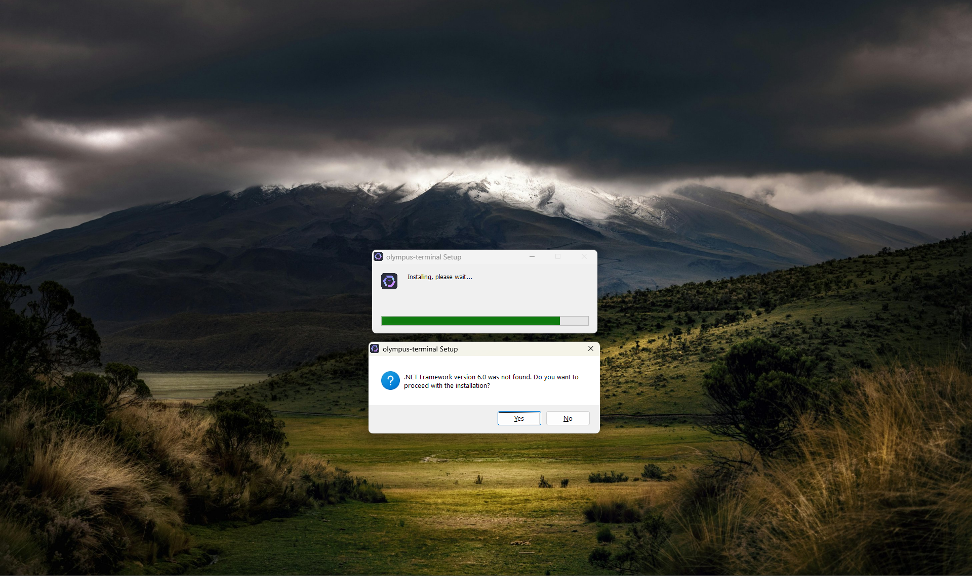 .NET installation prompt