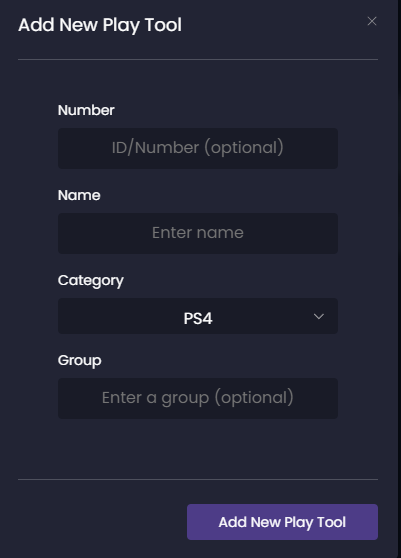 Form for adding a new Play Tool